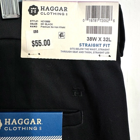 Haggar Premium No Iron Flat Front Straight Fit Mens Black Khaki Size 38 x 32 NWT - Picture 4 of 11